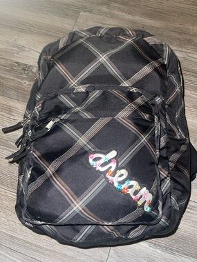 Pottery Barn Kids Black Plaid Backpack with Accent Stripes